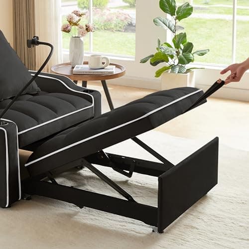 Convertible Sleeper Sofa Chair with USB and Cup Holders - Velvet Daybed for Guests