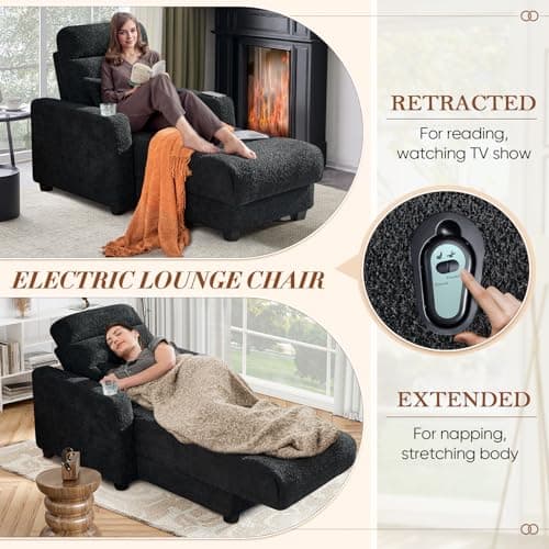 Black Electric Recliner with Lumbar Pillow, Wireless Charging & Cup Holder