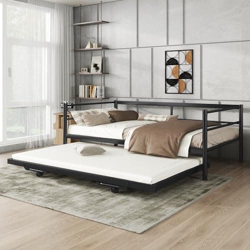 Metallic Black Twin Daybed with Pop Up Trundle for Any Room