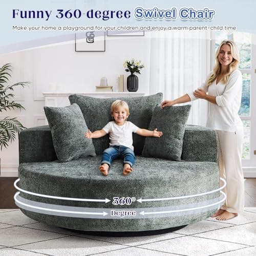 Oversized Modern Green 55-inch Swivel Chenille Chaise Lounge Chair