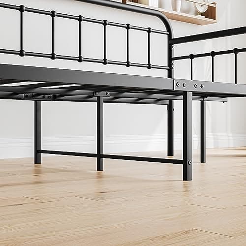 Black Twin Heavy Duty Metal Daybed Frame with Slats Mattress Foundation
