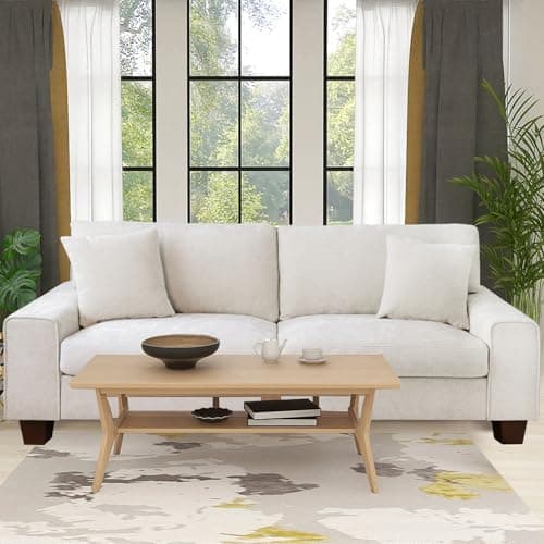DOPEDIO Beige Chenille Loveseat Sofa, Spring Cushions, Easy Assembly
