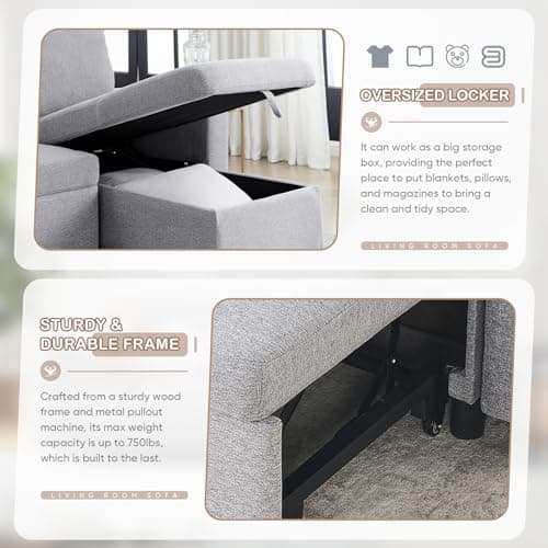 Antetek Reversible L-Shaped Sofa Bed with Storage and Pull-Out Bed for Small Spaces, Light Grey