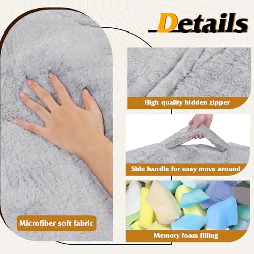 WLIVE Giant Bean Bag Chair with Armrests, Grey