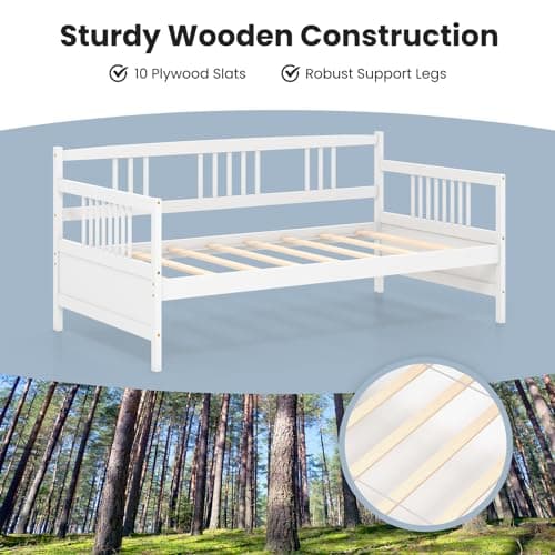 Giantex Twin Daybed Frame, Wooden Guest Bed with Rails, White