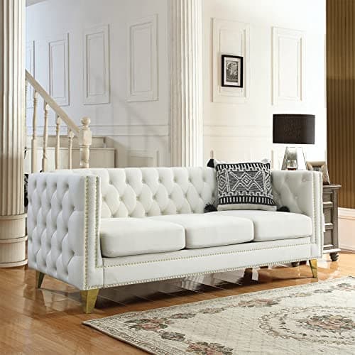 Modern 3-Seater Upholstered Couch for Living Room with Golden Metal Legs