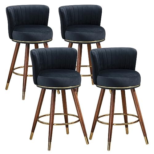 Mid Century Gold Ring Velvet Swivel Bar Stool Set (Black)