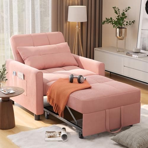 3-in-1 Convertible Futon Sofa Recliner, Dark Grey Linen Fabric Bed for Living Room Apartment