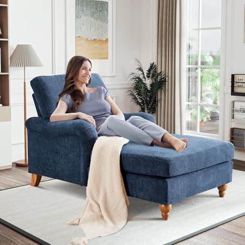 Modern Indoor Chaise Lounge Chair with Adjustable Backrest and Sturdy Legs - White