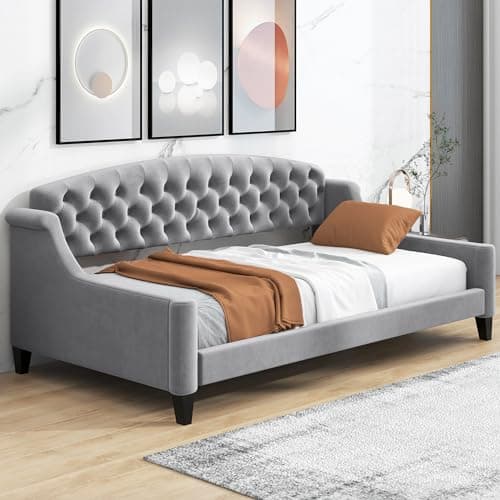 LZ LEISURE ZONE Beige Twin Size Daybed with Trundle for Bedroom Living Room