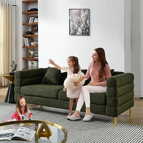 Modern 81-inch Couch + 60-inch Loveseat in Green Teddy Fabric