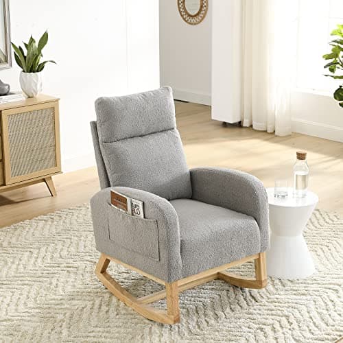 Modern White Fabric Nursery Rocking Glider Chair