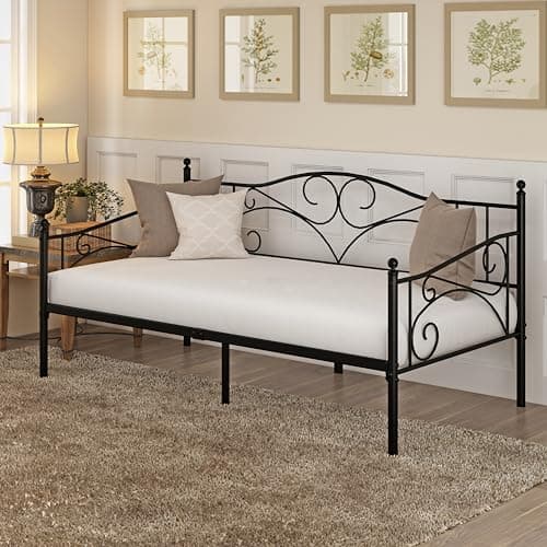 Twin Daybed Frame with Steel Slat Support - Black