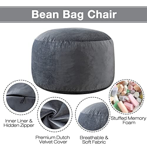 EDUJIN 5 ft Dark Gray Memory Foam Bean Bag Chair