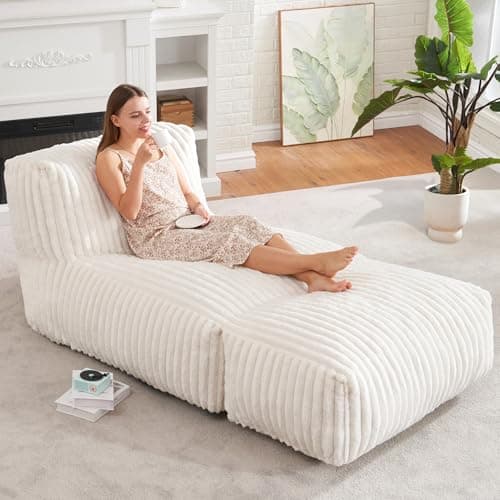 Hobestluk Large Bean Bag Lounger Chair with Memory Foam (Khaki)