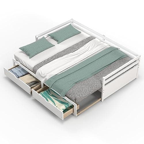 KOMFOTT Extendable Twin to King Daybed, White, with Storage Drawers