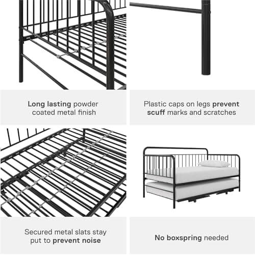 DHP Black Metal Daybed with Pop Up Twin Trundle Bed