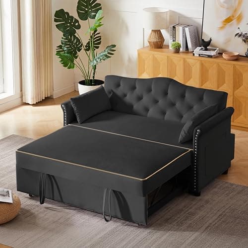 65" 3-in-1 Folding Sofa Bed, Chenille Fabric, 360° Swivel Table, Grey