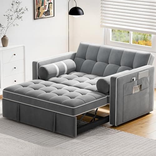Pipishell 54" Sleeper Sofa Bed with Hidden Table & Charging Ports (Beige)