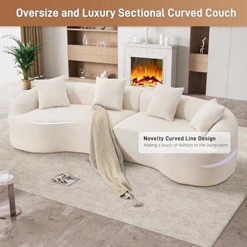 Modern Luxury 110" Oversized Curved Chenille Sectional Sofa, Cream White, No Assembly Needed