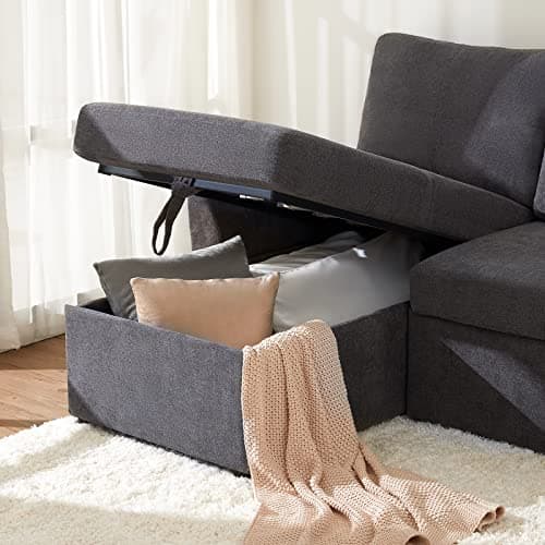 VanAcc 2 in 1 Sleeper Sofa Bed with Storage Chaise, Grey Linen