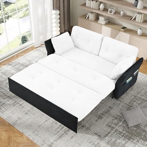 Eafurn 3-in-1 Convertible Pull-Out Sofa Bed Queen Size, Corduroy Lounge with Pillows & Storage