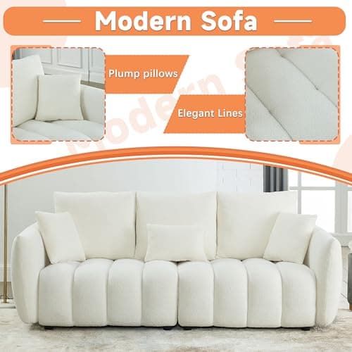 82" Modern Beige Boucle 3-Seater Sofa with 3 Back Pillows for Living Room and Office