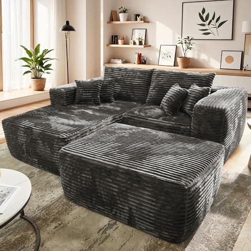 Stupendous Grey Faux Fur Oversized Chaise Lounge Chair Sofa Bed (81", 2PCS)