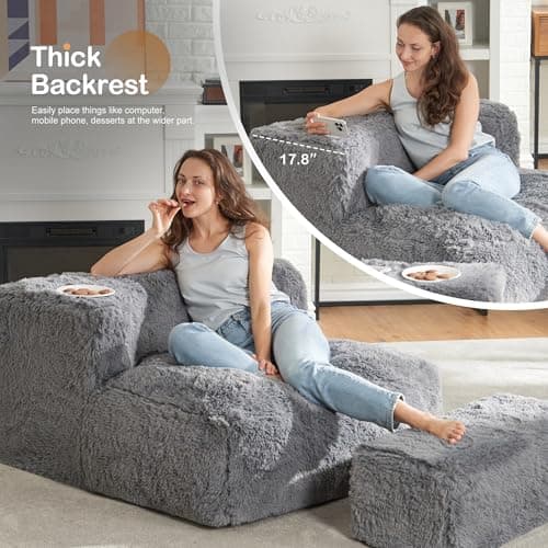 Hobestluk Grey Large Bean Bag Chair with Ottoman for Adults