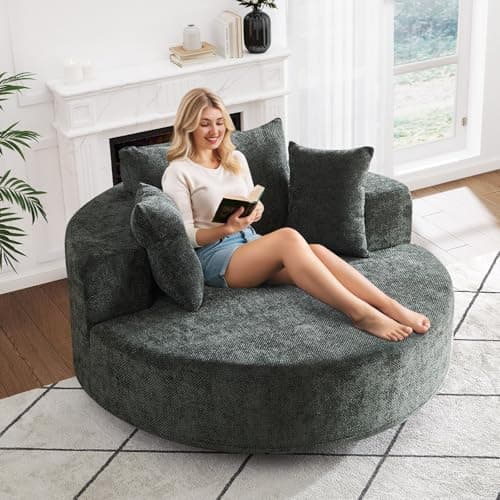 Oversized Modern Green 55-inch Swivel Chenille Chaise Lounge Chair