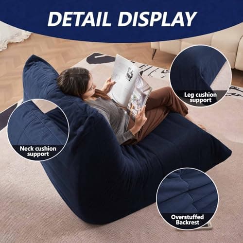 Ergonomic Bean Bag Chair with Memory Foam, Multi-Functional Living Room & Bedroom Sofa (Blue)