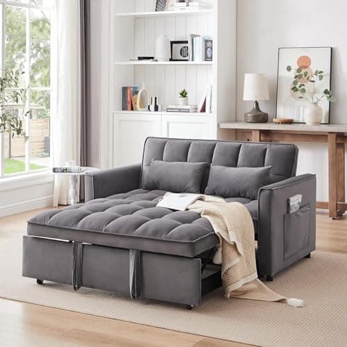 Velvet Sleeper Sofa Bed with Armrests and Storage, Modern Couch for Living Room, Bedroom, or Office