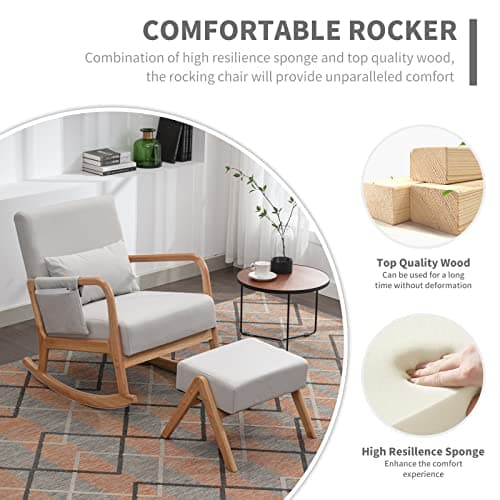 Light Gray Nursery Rocking Chair with Ottoman, Glider Chair for Mom and Seniors
