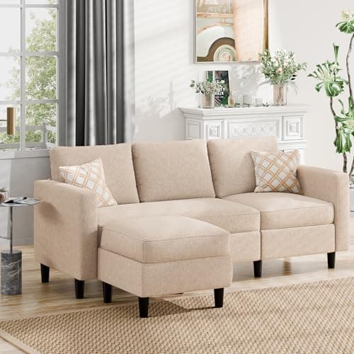 JAMFLY Dark Grey L Shaped Sectional Sofa with Ottoman for Small Living Rooms