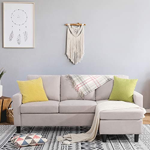 Shintenchi 79 Inch L-Shaped Sectional Sofa, Dark Grey, Living Room Essential