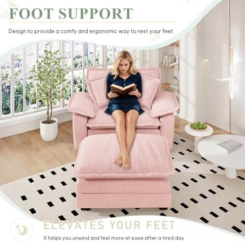 48-inch Modern Pink Chaise Lounge Sofa with Ottoman & Pillows
