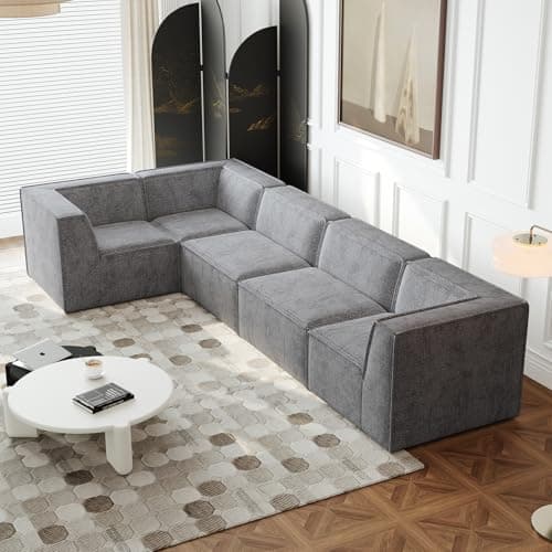 Antetek Grey L-Shaped Comfortable Modular Sectional Sofa, 5 Seater