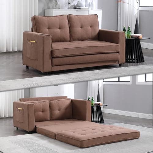 Eafurn 3-in-1 Convertible Pull-Out Sofa Bed Queen Size, Corduroy Lounge with Pillows & Storage