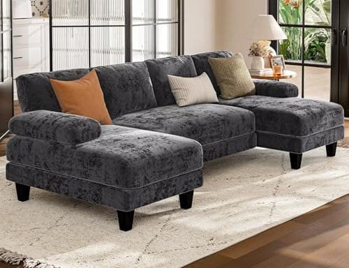 Grey 111 Inch U-Shaped Modular Sofa with Double Chaise for Living Room