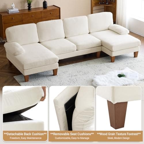 VINGLI Beige 4-Seat U-Shaped Sectional with Chaise for Living Room
