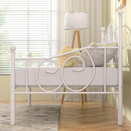 VECELO Metal Twin Daybed with Classic Headboard, White