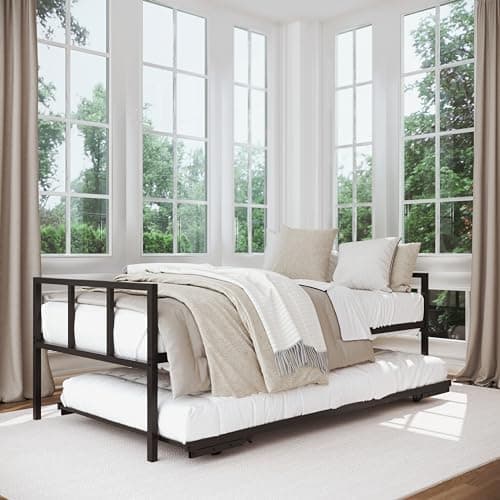 Milliard Twin Daybed and Fold- Up Trundle Set, Daybed with Pop Up Trundle - Mattresses Sold Separately (White)