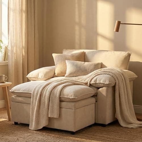 Furnimart Chaise Lounge Chair Indoor, 58 Inch Sleeper Sofa with 2 Throw Pillows, Fluffy Corduroy Loveseat Couch for Living Room, Comfy Oversized Reading Chair, Gray The Forest Stewardship Council