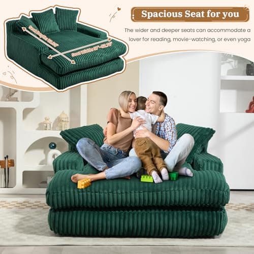Modern Oversized Chaise Longue Chair with Sleeper Sofa Bed for Living Room or Bedroom, Green