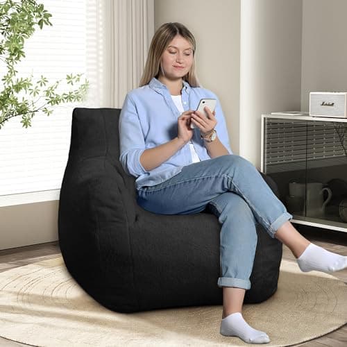 DKLGG Fluffy Sherpa Bean Bag Chair with Memory Foam (Black)