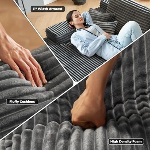 Stupendous Grey Faux Fur Oversized Chaise Lounge Chair Sofa Bed (81", 2PCS)