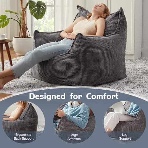 Giant Comfy Corduroy Bean Bag Chair with Armrests