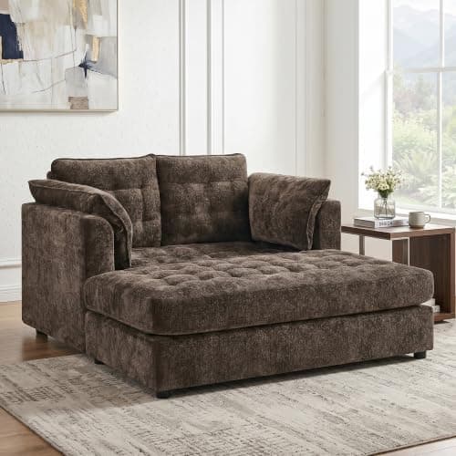 Modern 55" Oversized Chaise Lounger, Luxurious Chenille Fabric Single Sofa Chair with Pillows, Charge Station & Cup Holders for Living Room Apartment Offices (Blue Gray-55'')