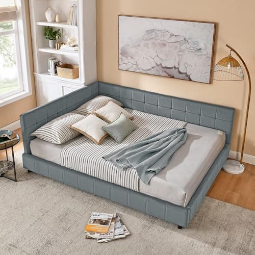 Antetek Black Full Size Daybed, Tufted Velvet Sofa Bed Frame