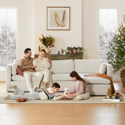 FSC Certified Chita L-Shaped Sofa, 112" Wide, 4 Seat Modular with Storage Ottoman, Linen